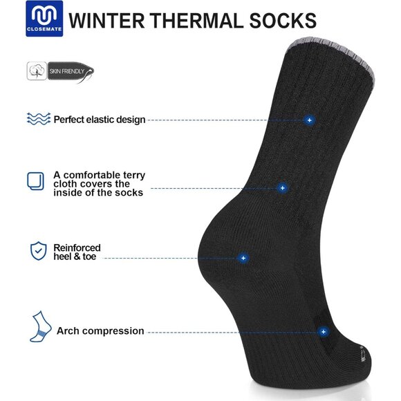 Mens Thermal Winter Crew Socks for Boots Thick and Warm for Cold Weather Work Hi - Picture 2 of 5
